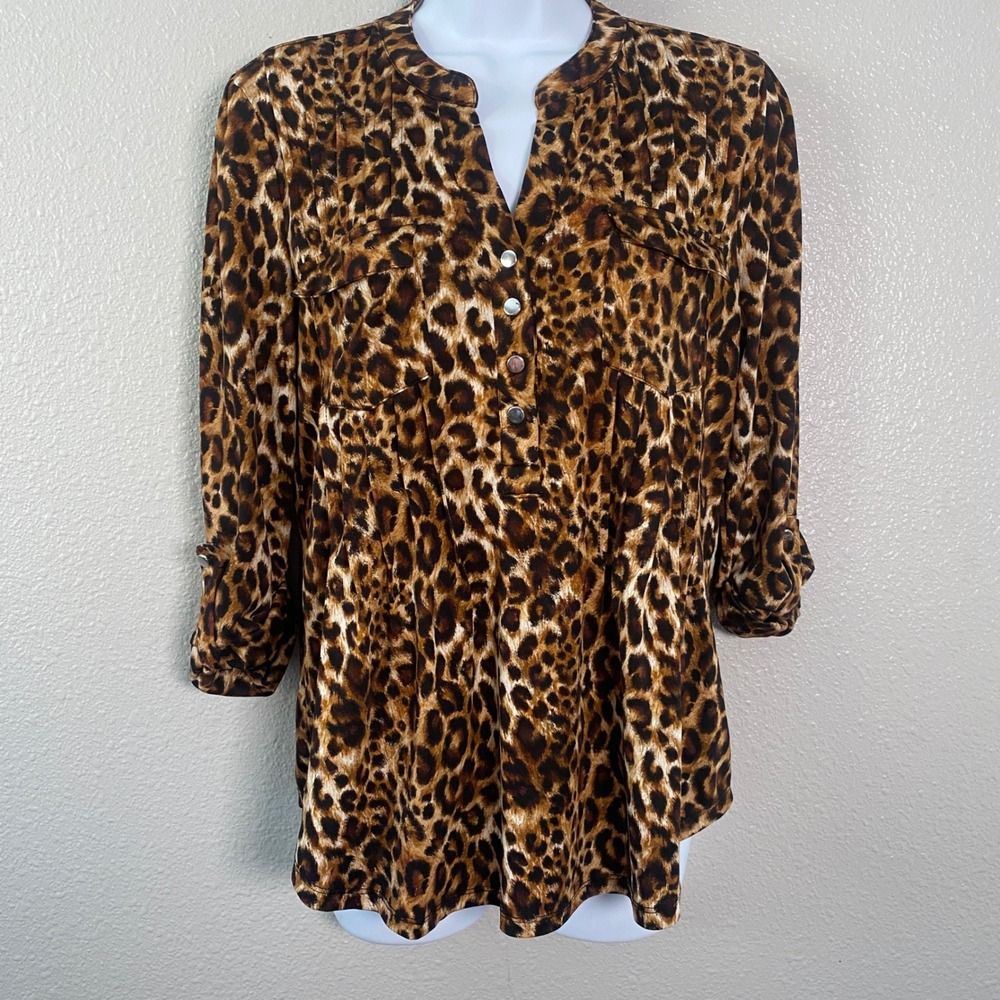 Cheetah Print Top Petite Small Animal Print Boho Chic Feminine Casual Button Up